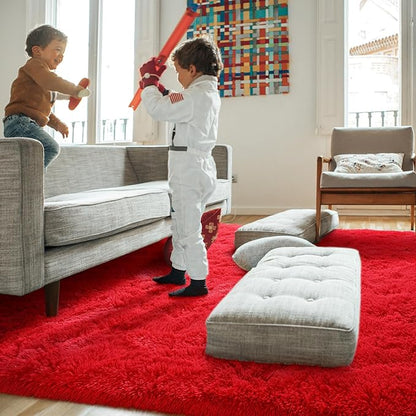 Amearea Premium Soft Fluffy Rug Modern Shag Carpet, 9x12 Feet, Fuzzy Shaggy Rugs for Bedroom Living Room Teen Apartment Decor, Comfortable Indoor Furry Dorm Carpets, Red