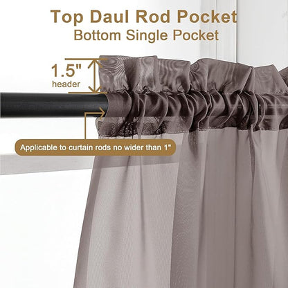 Chyhomenyc Sheer Chocolate Brown Curtains 90 inches Long 2 Panels, Light Filtering Soft Airy Solid Elegant Voile Window Treatment Drapes for Bedroom Living Room Wedding Party Decor, 42 Wx90 L Inches