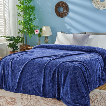 inhand Navy Fleece Twin Blanket, Super Soft Flannel Cozy Blankets for Adults, Lightweight Leaves Pattern Fuzzy Blanket for Couch Sofa Bed Office, Warm Plush Blankets for All Season, 60x90 Inches