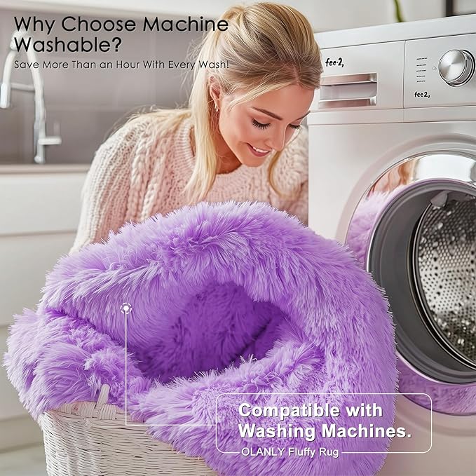 OLANLY 3x5 Machine Washable Small Bedside Rug, Soft Fluffy Shaggy Rugs for Living Room, Bedroom, Indoor Floor Carpet for Kids Girls and Boys, Preppy Dorms, Nursery, Home Decor Aesthetic, Purple