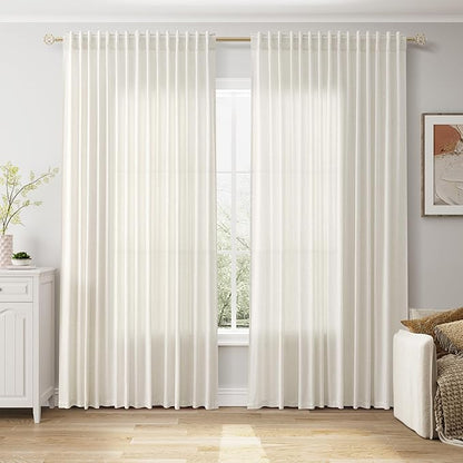 Extra Wide 100 Inch Linen Curtains for Living Room Divider Light Filtering Semi Sheer Back Tab Patio Curtains for Sliding Door Natural Coastal Decor Sunroom Floor to Ceiling Window Curtain 100x84