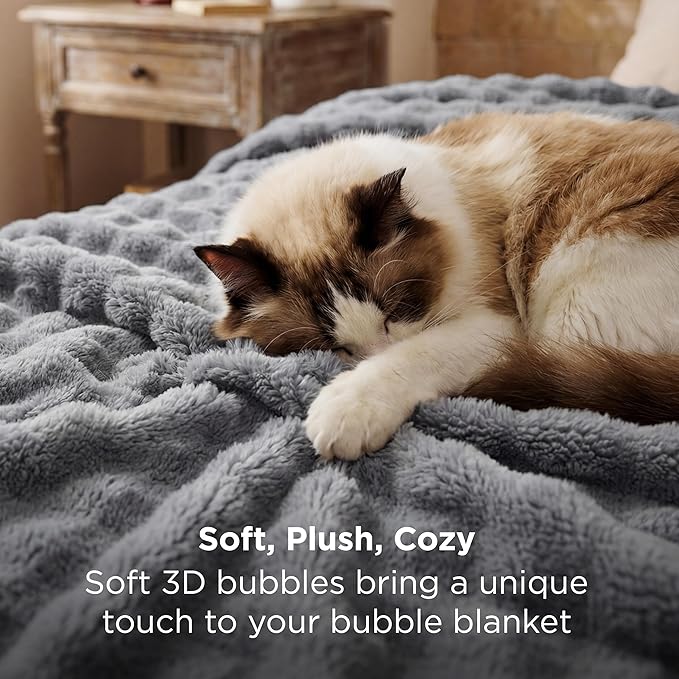 Bedsure 3D Fleece Bubble Blanket - GentleSoft Grey King Blanket for Bed Sofa Room Decor - Luxury Soft Cozy Gifts for Kids, Lightweight, All Seasons, Grey, 108"×90"