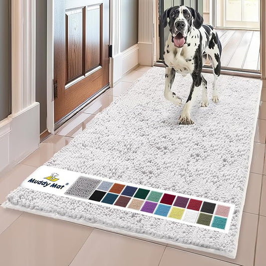 Muddy Mat® | Super Absorbent Door Mat Indoor, Microfiber Quick Dry Chenille Entryway Rug, Non-Slip Front Door Mat, Indoor Mats for Entryway, Machine Washable Pet Rug, White 59"x35"