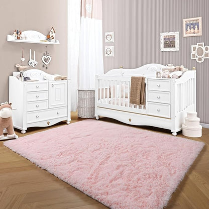 ONASAR Pink Rugs for Bedroom Girls, Fluffy 4x6 Soft Plush Fuzzy Shaggy Kids Area Rug, Cute Indoor Floor Carpet for Teen Boys Dorm Nursery Bedside Home Living Room Decor Aesthetic