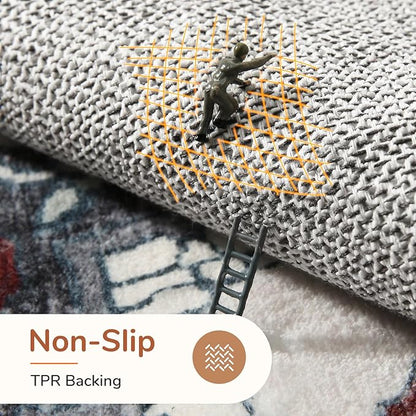 OPPODREAM Soft Area Rugs 4x6, Low-Pile Washable Rugs 4x6 with Non Slip Backing, Faux Cashmere 4 x 6 Throw Carpet, Black & Red