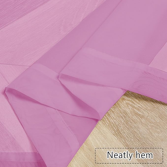 Chyhomenyc Sheer Valances for Windows 2 Pack, Small Window Curtains for Living Room Bathroom Cafe Laundry Basement, Modern Top Dual Rod Pocket Voile Curtain, 42W x 18L inches, Pink