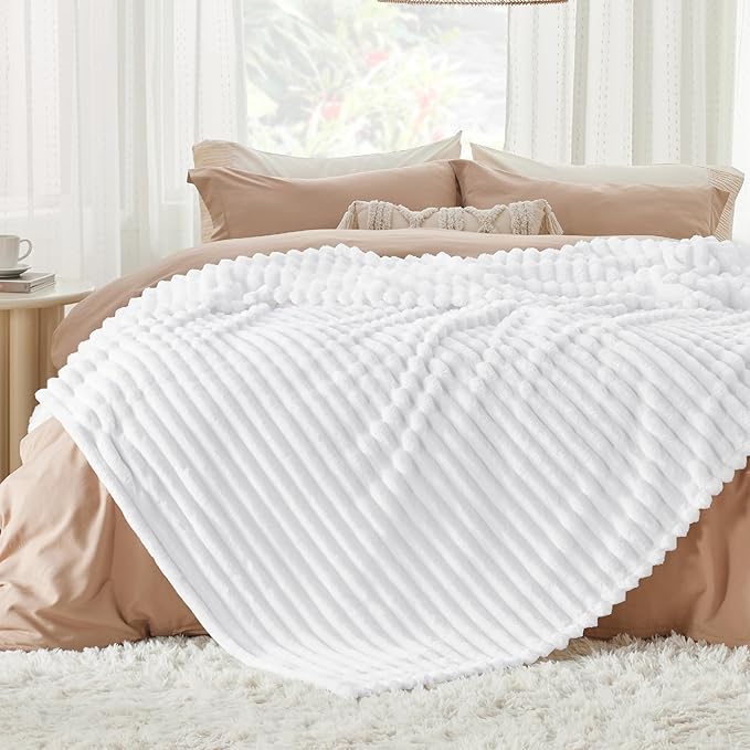 Bedsure GentleSoft White Full Blanket for Bed - Cozy Soft Blankets for Women, Cute Large Throws for Girls, Bright White, 84x90 Inches