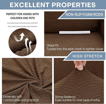 ZNSAYOTX 1 Piece Jacquard Couch Covers for 3 Cushion Couch High Stretch Sofa Cover for Pets Dogs Anti Slip Extra Large Sofa Slipcovers Furniture Protector (X-Large, New Pattern Coffee)