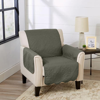 Great Bay Home Reversible Chair Cover - Washable Slipcover Furniture Protector with Elastic Straps - Perfect for Kids & Pets - Quilted & Stitched Detail (Sage Green/Light Gray)