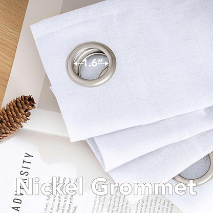 H.VERSAILTEX Elegant Natural Linen Blended Energy Efficient Light Filtering Linen Semi Sheer Textured Curtains/Nickel Grommet Window Treatments Panels/Drapes (Set of 2, Bright White, 52" x 45")