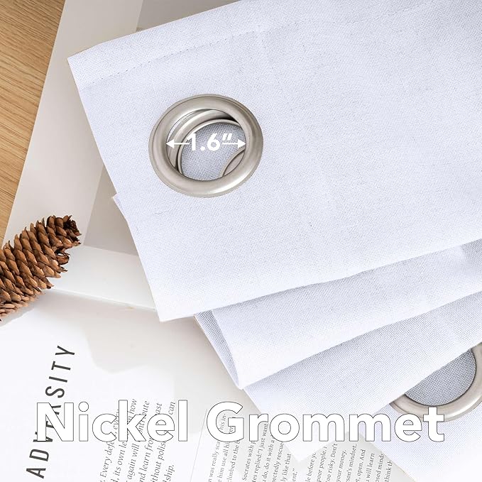 H.VERSAILTEX Living Room Linen Curtains Home Decorative Grommet Curtains Privacy Added Energy Saving Light Filtering Window Treatments Draperies for Bedroom, Bright White, 2 Panels, 52 x 96 - Inch