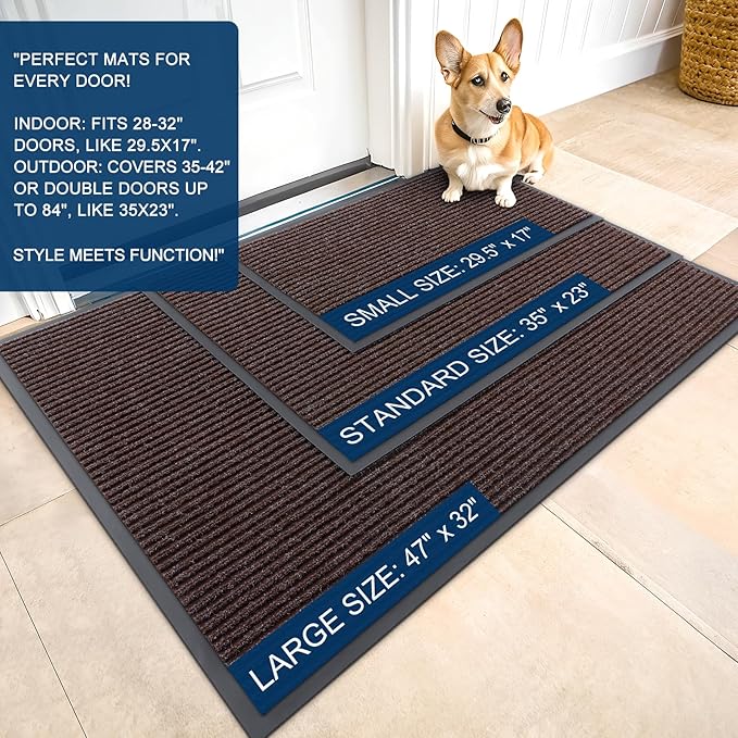 OLANLY Front Door Mat Indoor Outdoor Entrance, 2-Pack 59 x 23 Inch, Waterproof Heavy Duty Doormat, Fade Resistant, Low Profile, Easy Clean Patio Porch Welcome Floor Mats for Entry, Tan