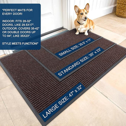 OLANLY Front Door Mat Indoor Outdoor Entrance, Waterproof Heavy Duty Doormat, Fade Resistant, Low Profile, Easy Clean Patio Porch Welcome Floor Mats for Entry, 35x23, Tan