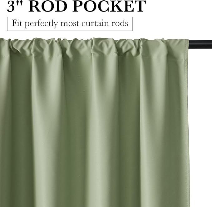 RYB HOME 100% Blackout Short Curtains for Small Window, Thermal Insulated Total Room Darkening Noise Reducing Curtains for Kitchen Bathroom Basement, 42 inches Wide by 45 inches Long, Sage Green