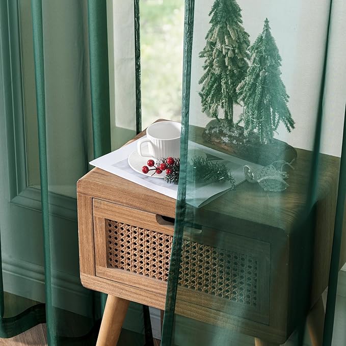 MIULEE 2 Panels Christmas Solid Color Sheer Window Curtains Elegant Window Voile Panels/Drapes/Treatment for Bedroom Living Room (54X96 Inches Hunter Green)