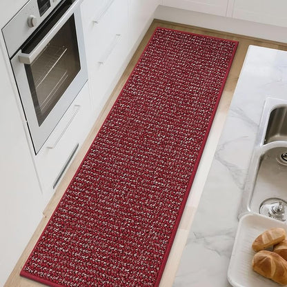 BEQHAUSE Kitchen Runner Rugs 24"x60", Non-Slip Kitchen Mats for Floor, Super Absorbent and Stain Resistant Kitchen Rug, Machine Washable Rugs for Kitchen, Hallway, Laundry & Sink, Red