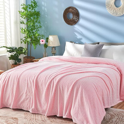 inhand Pink Fleece Queen Blanket for Bed, Super Soft Flannel Cozy Blankets for Adults, Lightweight Leaves Pattern Fuzzy Blanket for Office,Travel, Warm Plush Blankets for All Season, 90x90 Inches