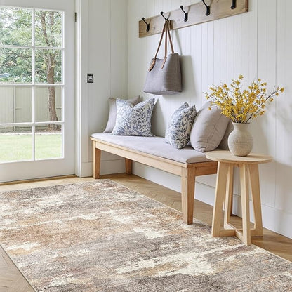 3x5 Washable Entryway Area Rug: Modern Abstract Small Runner Rug Indoor Soft Non Slip Rug for Living Room Low Pile Thin Floor Carpet for Kitchen Dining Room Bedroom Home Office Decor(3x5,Brown/Brick)