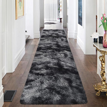 Tie-Dyed Runner Rug for Bedroom Black Grey 2x8ft Fluffy Area Rug Bedside Runner Rug for Kids Room Boys Teens Nursery Baby Living Room Dorm Home Decor Carpets