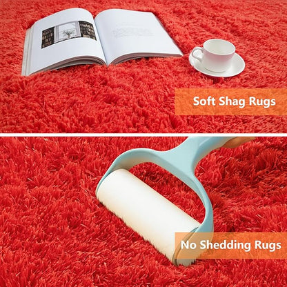 Red Shag Area Rugs for Bedroom Living Room,Ultra Soft Fluffy Christmas Area Rugs 4X6 for Dorm, Indoor Carpet Nursery Rugs for Kids Girls Room Home Decor,Red