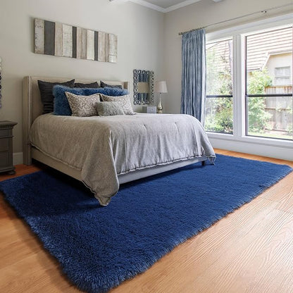 ONASAR Navy Blue Area Rugs for Living Room Bedroom, 5x8 Fluffy Bedside Rug, Soft Plush Fuzzy Shaggy Indoor Floor Carpets for Nursery Kids Boys Girls Men Teen Playroom Home Decor Aesthetic