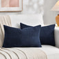 Fancy Homi 2 Packs Navy Blue Lumbar Decorative Throw Pillow Covers 16x26 Inch for Living Room Couch Bed Sofa, Farmhouse Home Decor, Soft Striped Corduroy Rectangle Accent Cushion Case 65x40 cm