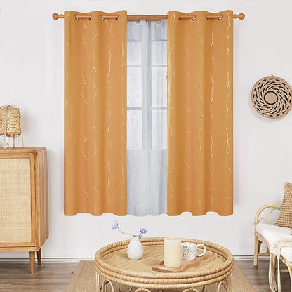 Deconovo Blackout Curtains for Home Decoration, 72 Inch Length - Energy Saving Curtains, Heat Blocking Curtains, Wave Lines with Dots Pattern(42 x 72 Inch, Orange Flame, 2 Panels)
