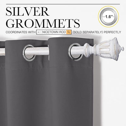 NICETOWN Bedroom Curtains Blackout Drapery Panels, Three Pass Microfiber Thermal Insulated Solid Ring Top Blackout Window Curtains/Drapes (Two Panels, 42 x 50 inches, Gray)