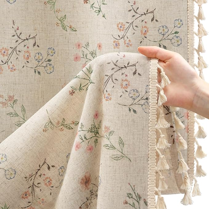 Boho Floral Spring Light Filtering Curtains 96 Inch Length 2 Panels Set, Farmhouse Semi Sheer Bedroom Living Room Vintage