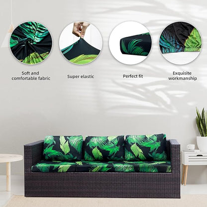 8Pcs Stretch Patio Cushion Covers,Outdoor Couch Covers Replacement,Outdoor Couch & Sofa Slipcovers,for Patio Furniture Cushion Covers,Washable Reusable urniture Protector(Green Leaf,8PCS)