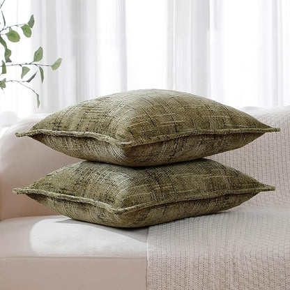 HPUK Fall Chenille Soft Throw Pillow Covers 18x18 Set of 2, Accent Cushion Covers for Living Room, Bedroom, Decorative Solid Color Pillow Covers for Couch, Sofa, Chair, Dusty Green