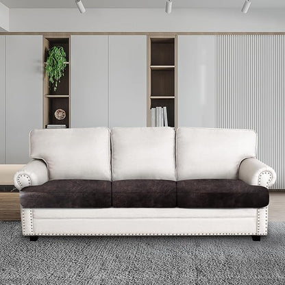 Leather Look Couch Cushion Covers Sofa Seat Slipcovers Sets Couches Furniture Protector for Sectional Armchair Loveseat Pets Kids Stretch Spandex Fabric (3 T-Cushion Sofa, Chocolate)