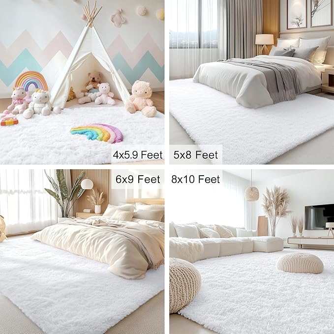 OLANLY 6x8 Machine Washable Large Area Rugs for Living Room, Bedroom, Soft Fluffy Shaggy Bedside Rug, Indoor Floor Carpet for Kids Girls and Boys, Dorms, Nursery, Home Decor Aesthetic, White