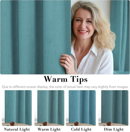 H.VERSAILTEX Linen Blackout Curtains Durable Thick Textured Linen Look 100% Blackout Patio Door Curtain Anti Rust Grommet Extra Wide Sliding Door Curtain Panel, W100 x L108 inch - Teal