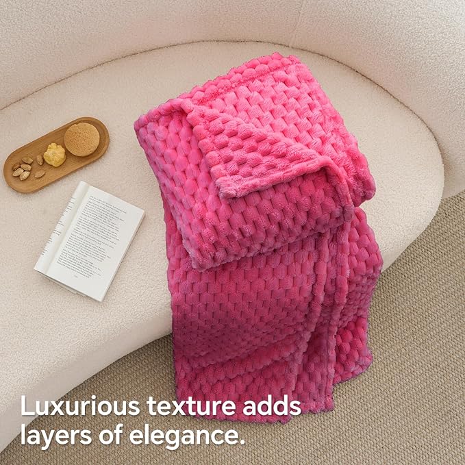 BEDELITE Fleece Throw Blanket for Couch & Bed - 3D Jacquard Decorative Hot Pink Blanket, Super Soft and Cozy Warm Fuzzy Blanket All Seasons Suitable, 50x60Inches