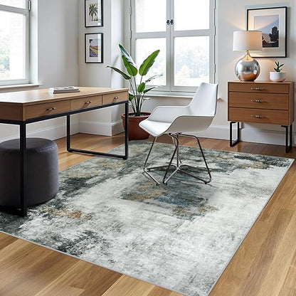 4x6 Area Rugs for Living Room Rug Washable: Abstract Rug for Dining Room Bedroom Carpet Non Slip 4 by 6 Indoor Modern Nursery Home Office Black Gold
