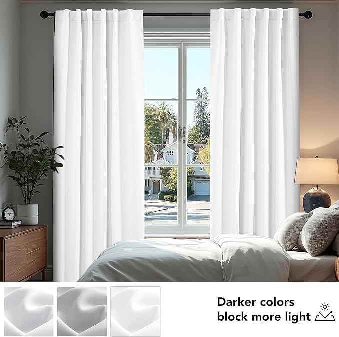 Deconovo Room Darkening Curtains, Thermal Insulated Noise-Reducing Window Panels for Bedroom, Living Room and Home Office, 2 Panels, Pure White, 52W x 95L Inch