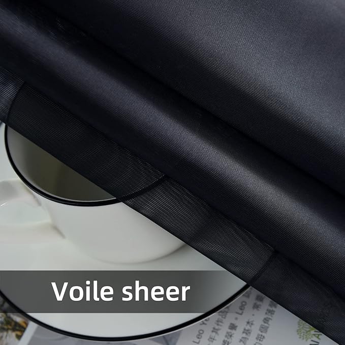 youleyar Solid Sheer Rod Pocket Curtain Voile Draperies 2 Panels White Beige Black Grey Coffee 52 Inch Width 54 Inch Long 1 Pair for Kitchen Bedroom Children Living Room Yard(Charcoal Grey,52Wｘ54L)