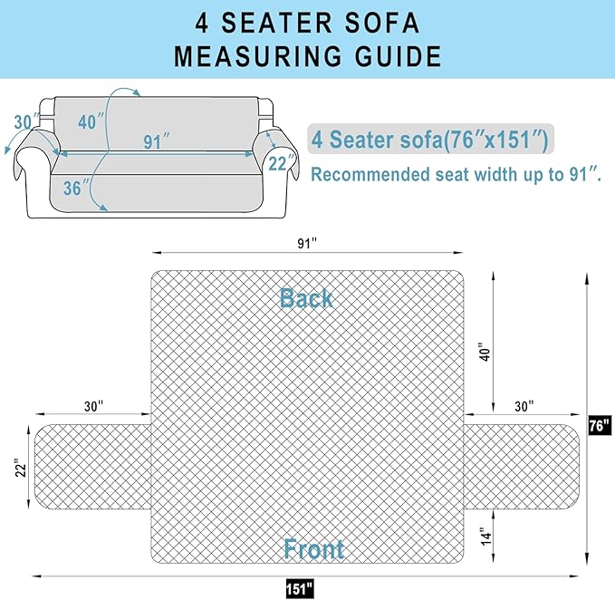 Reversible 4 Seater Sofa Cover 91 Inch Large Couch Cover Furniture Protector(Sofa XX-Large,Dark Grey/Light Grey)