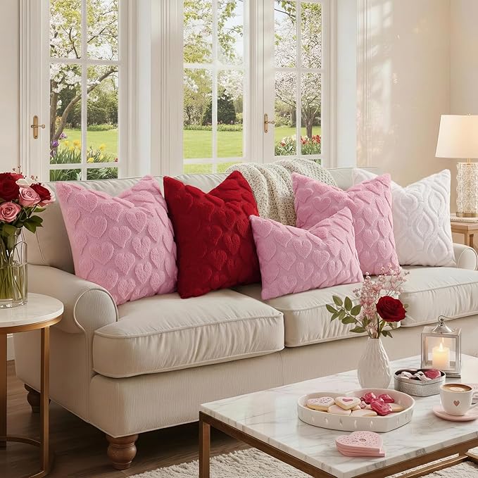 decorUhome Throw Pillow Covers 26x26 Inch Set of 2, Soft Plush Decorative Faux Fur Cream White Solid Couch Pillow Covers, Accent Farmhouse Neutral Square Euro Pillow Cases for Sofa Bed Living Room