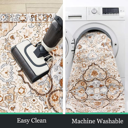 HEBE Hallway Runner Rug 2'x8' Washable Vintage Distressed Area Rugs Non Slip Laundry Rug Runner Boho Floor Carpet Runners for Hallways Entryway Laundry Room Kitchen Bathroom
