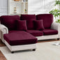 Couch Cover 6-Piece Elastic Velvet Couch Cushion Covers & Chaise Slipcovers for L-Shaped Sofas, Sofa Seat Covers Washable, Soft Cover for Couches (5 Seater + Chaise, Wine)