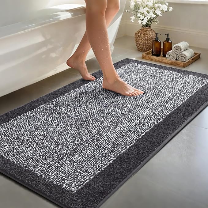 48x24 Long Bathroom Rugs Washable Non Slip, Dark Grey Bath Mat for Bathroom Floor Tub, Soft Absorbent Quick Dry Mats for Shower, Bathtub,Home Decor