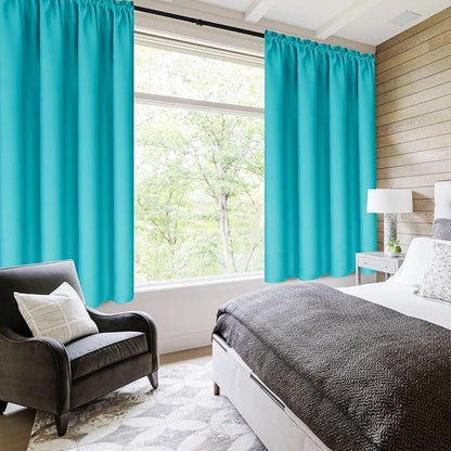 DWCN Thermal Short Blackout Curtains for Bedroom/Kitchen, Energy Saving Room Darkening Curtains for Nursery/Bedroom/Kitchen(W42 x L36 inch, Turquoise, Set of 2 Panels, Top of Rod Pocket)