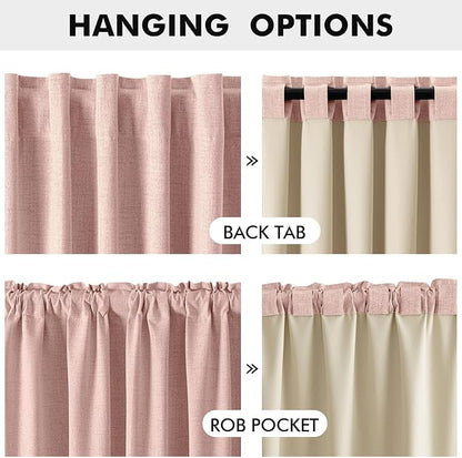MIULEE 100% Blackout Linen Curtains for Bedroom, Blush Pink Solid Luxury Decor Thermal Insulation Room Darkening Drapes for Living Room Nursery Back Tab Rod Pocket 42 x 72 Inches, 2 Panels