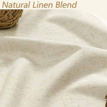 Warm Beige 100% Blackout Linen Curtains 84 Inch Length 2 Panels Set for Living Room Bedroom Back Tab Thermal Insulated Black Out Drapes Room Darkening Farmhouse Style for Bedroom Window Curtains