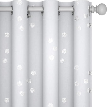 Deconovo Designer Series Silver Cubic Print Room Darkening Curtains for Living Room Bedroom Office, Greyish White, 52W x 95L Inch, 2 Panels