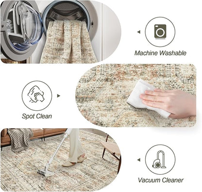 6x9 Area Rug for Living Room Washable 6x9 Non-Slip Modern Rugs for Bedroom Dinning Room Ultra-Thin Indoor Brown Pink