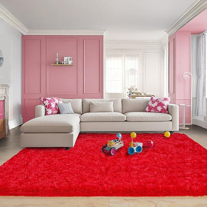 Pionblank Large Rug for Living Room 6x9 Feet, Modern Soft Shag Area Rug, Plush Fuzzy Carpet for Bedroom Girls Boys Room Home Nursery Teens Dorm Decor, Red