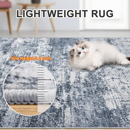Area Rugs 9x12 Living Room - Washable Rug Modern Abstract Soft Large Neutral Non-Slip Carpet Indoor Floor Thin Carpets for Bedroom Dining Room Farmhouse Nursery Home Office Grey Blue